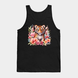 A baby tiger decorated with beautiful watercolor flowers Tank Top